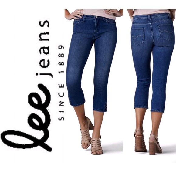 LEE Modern Series Capri Jeans Jayla Button Hem Midrise Fit Blue Size 6 Women’s - Picture 2 of 16